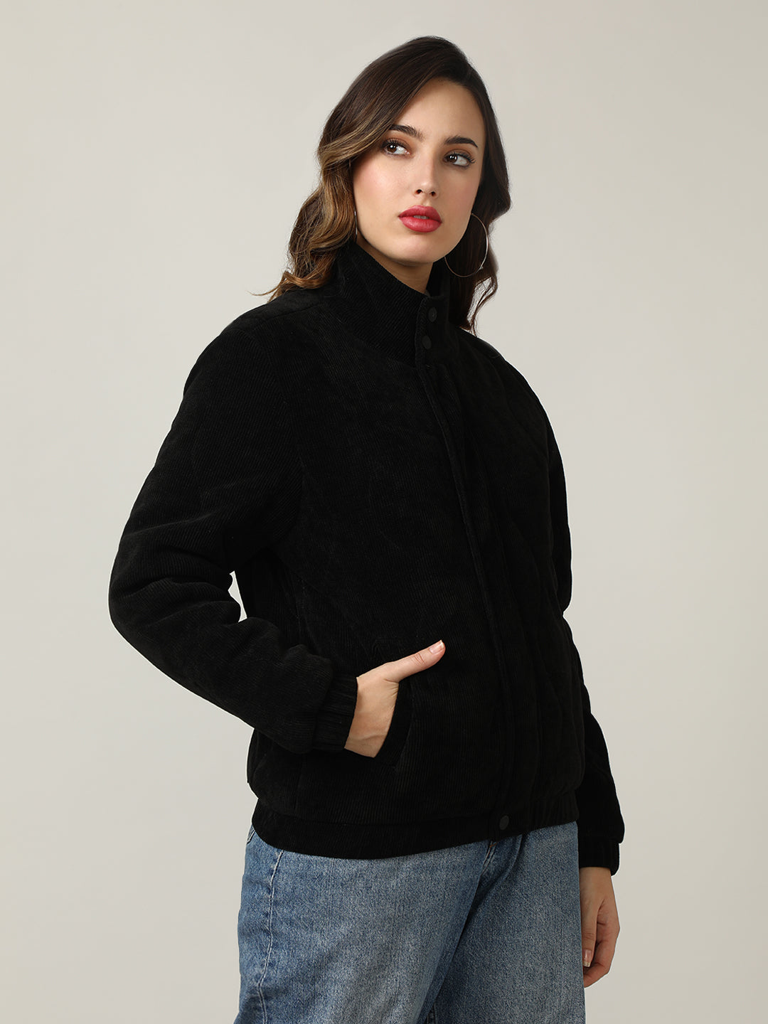 Quilted Black Corduroy Puffer Jacket