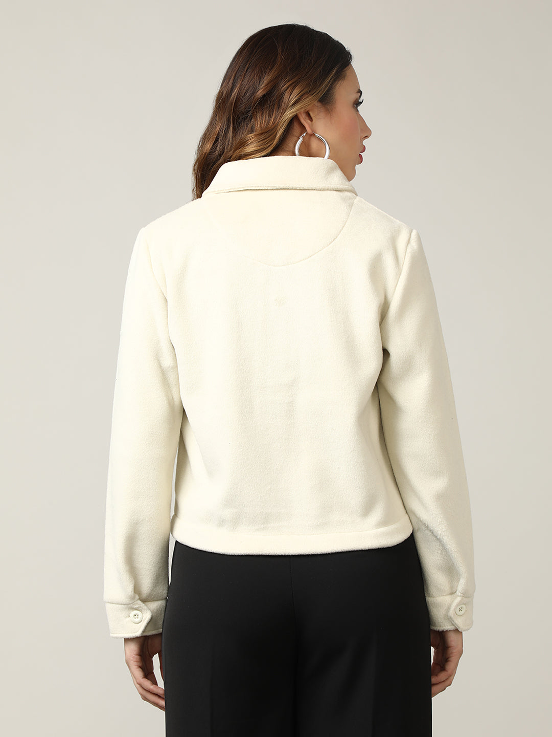 Women's Cream Button-Up Tweed Shacket