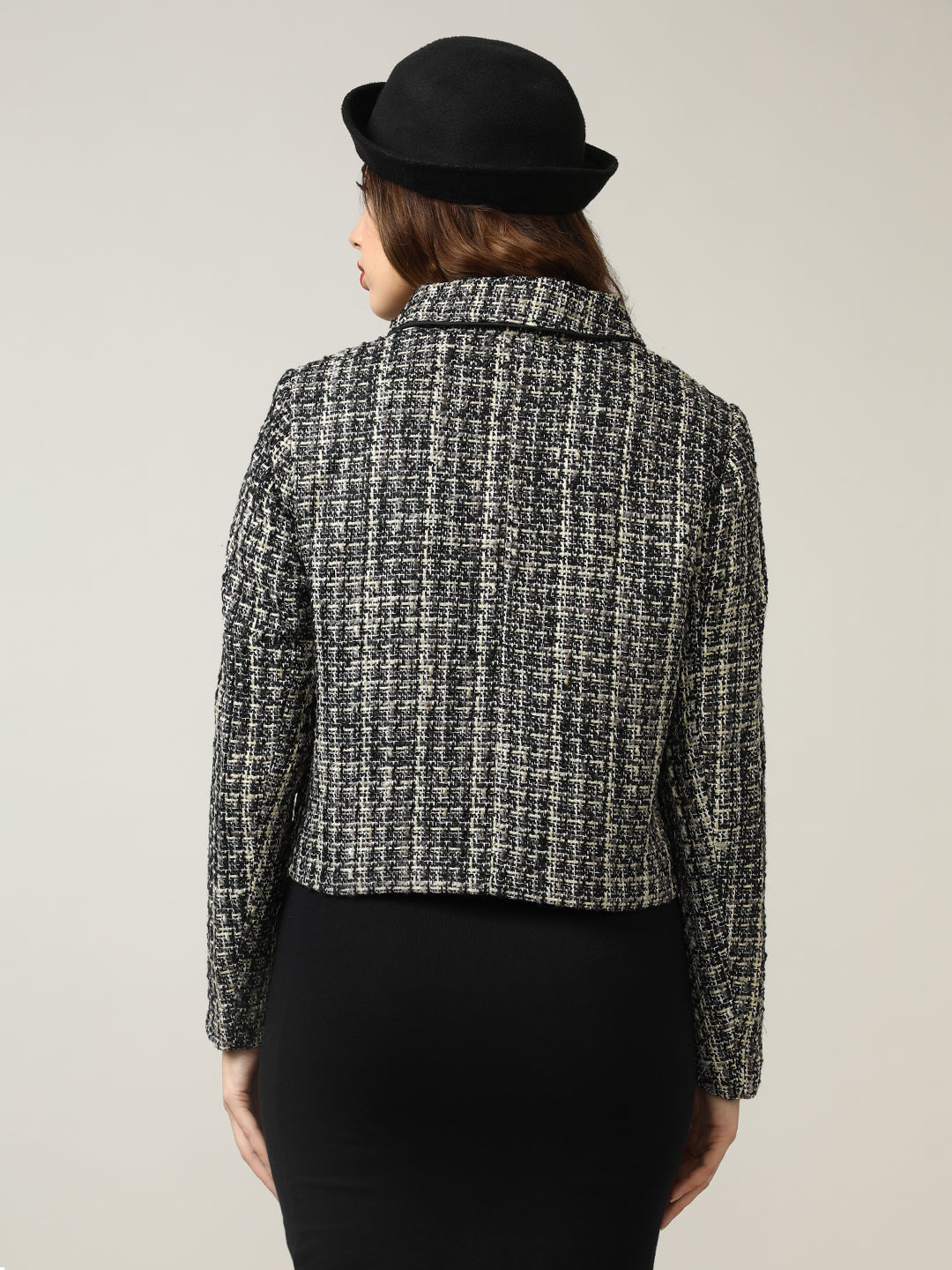 Women's Black Classic Zip-Up Tweed Jacket