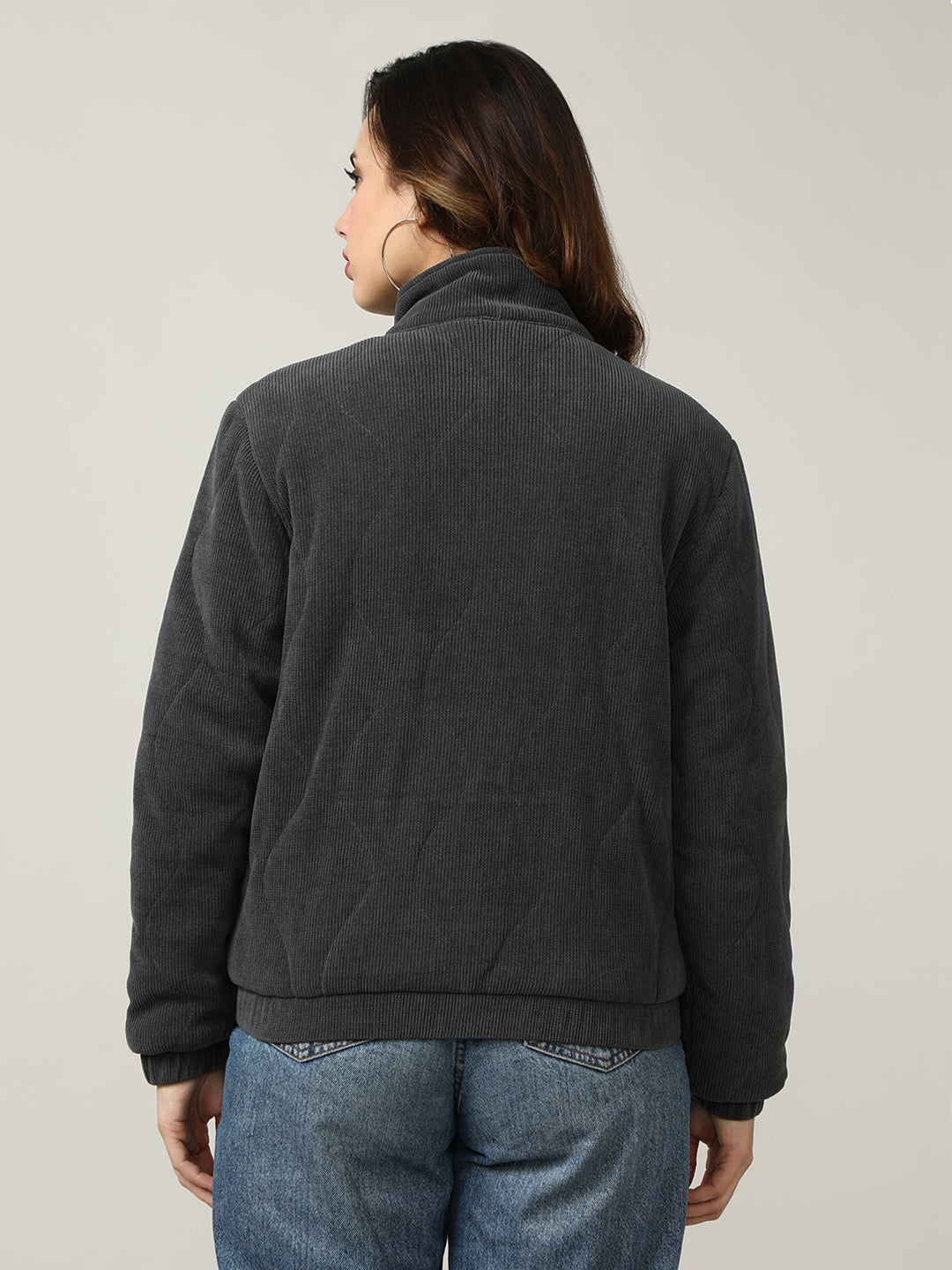 Quilted Grey Corduroy Puffer Jacket