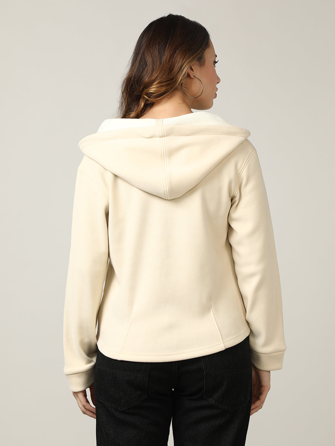 Women's Beige Full-Zip Fleece Hoodie Sweatshirt