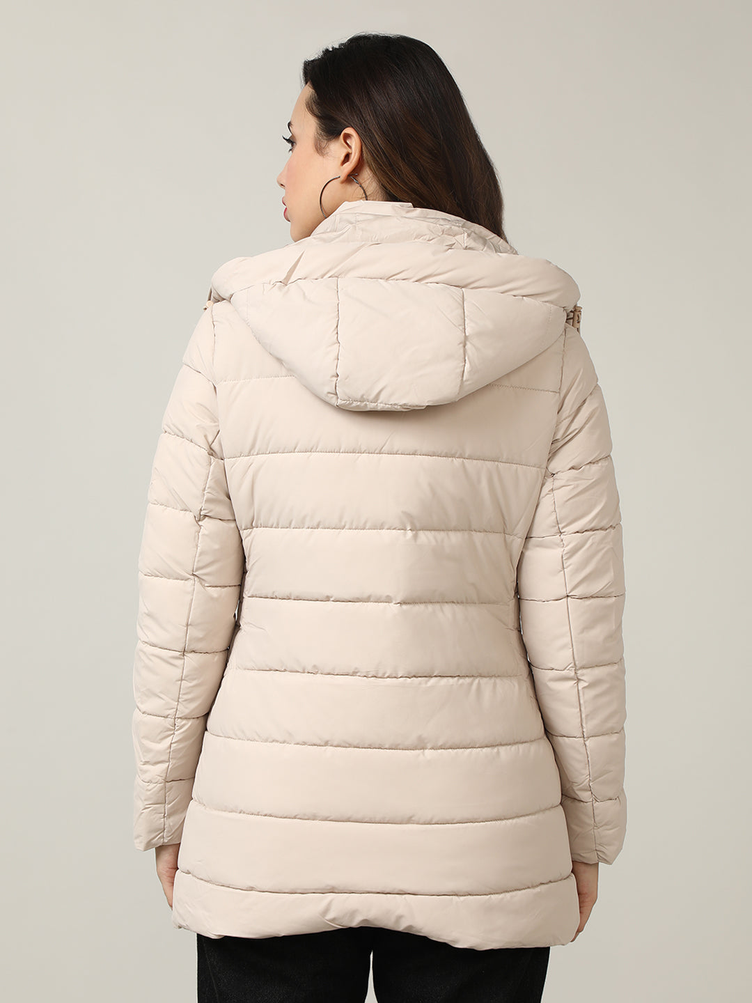 Women's Beige Padded Hooded Jacket