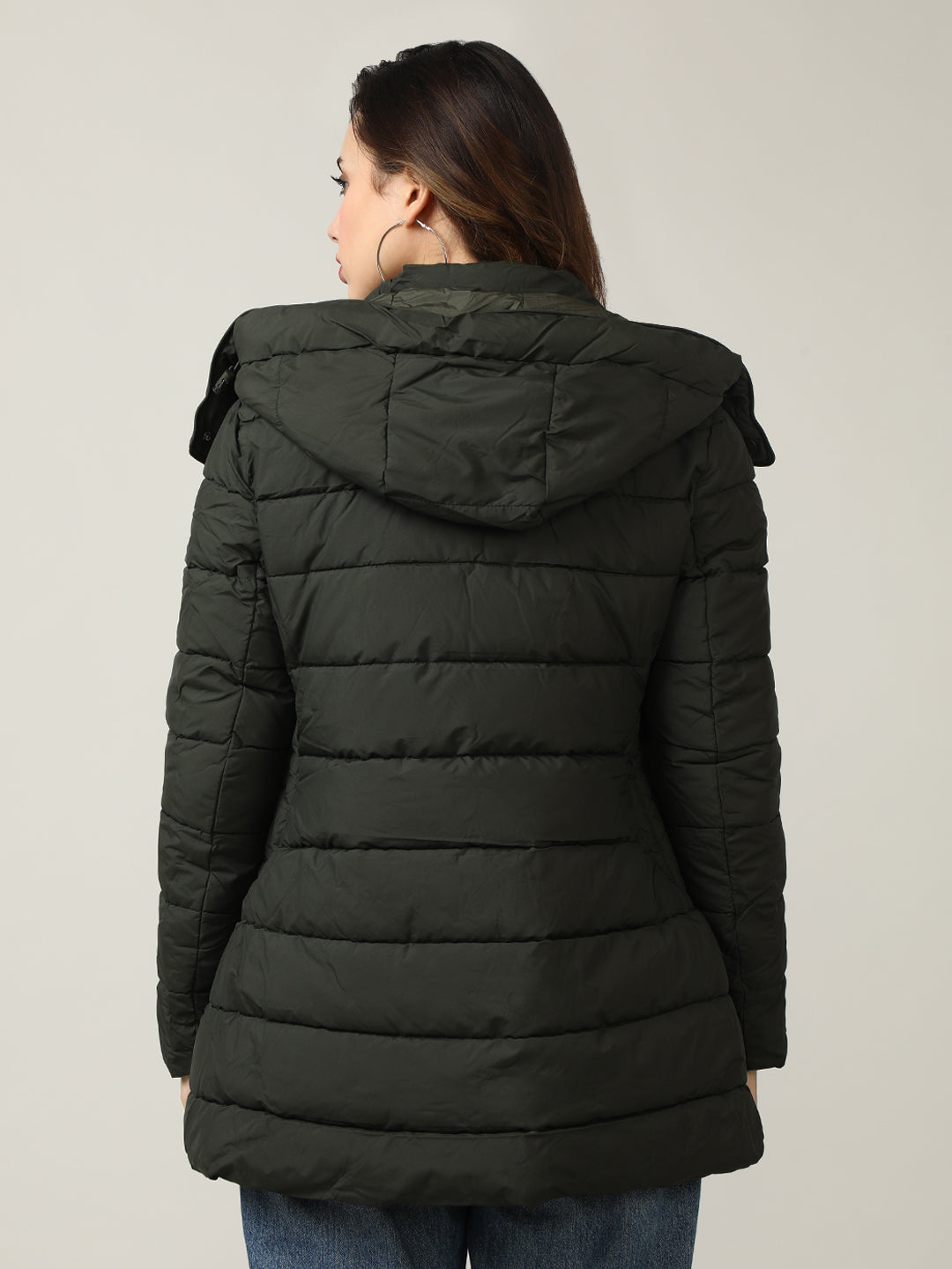 Women's Olive Padded Hooded Jacket