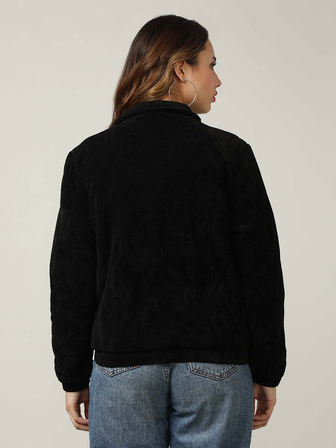 Quilted Black Corduroy Puffer Jacket