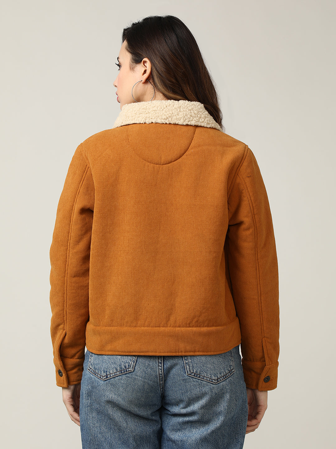Cozy Mustard Corduroy Jacket with Shearling Collar