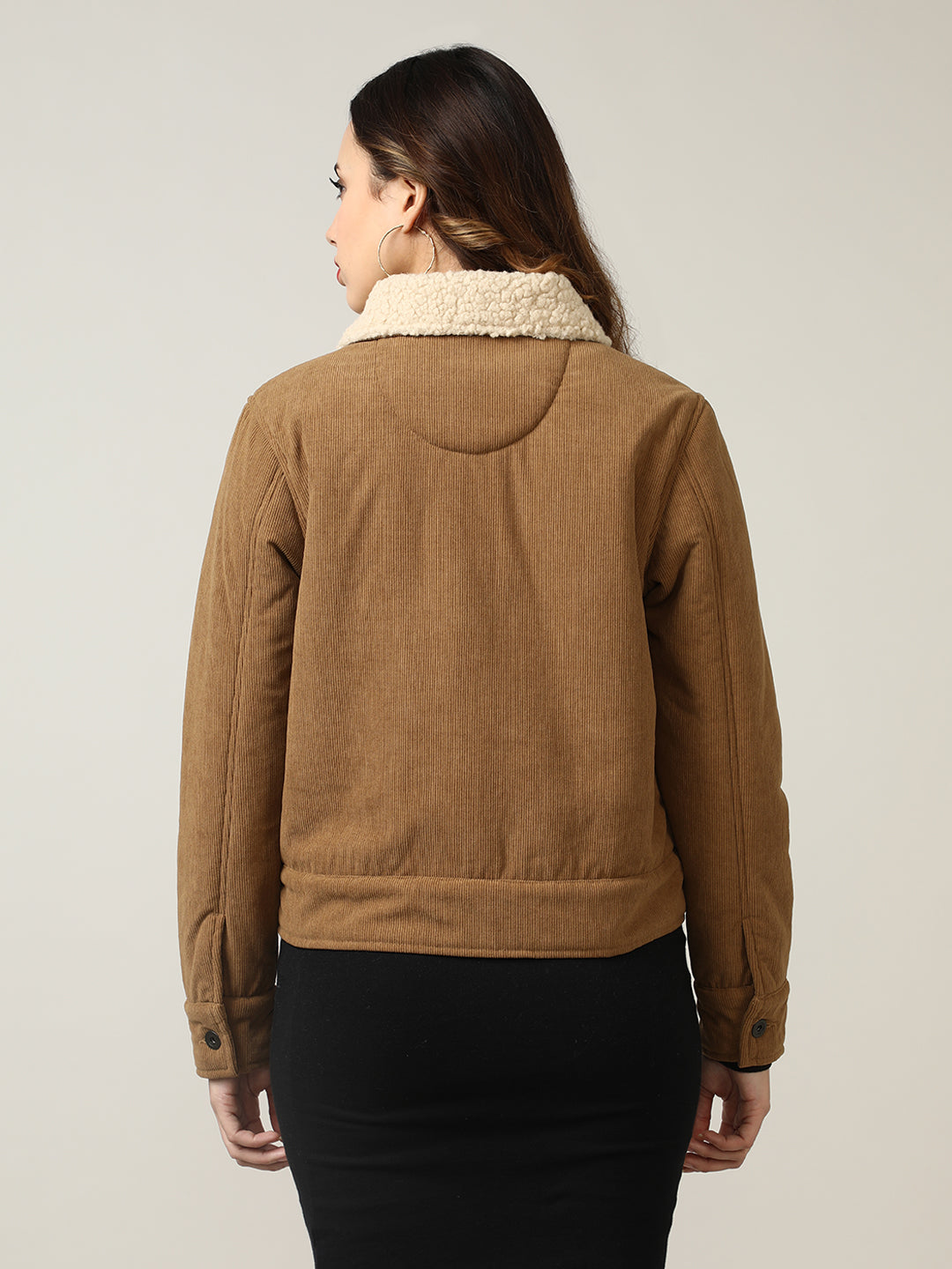 Cozy Camel Corduroy Jacket with Shearling Collar