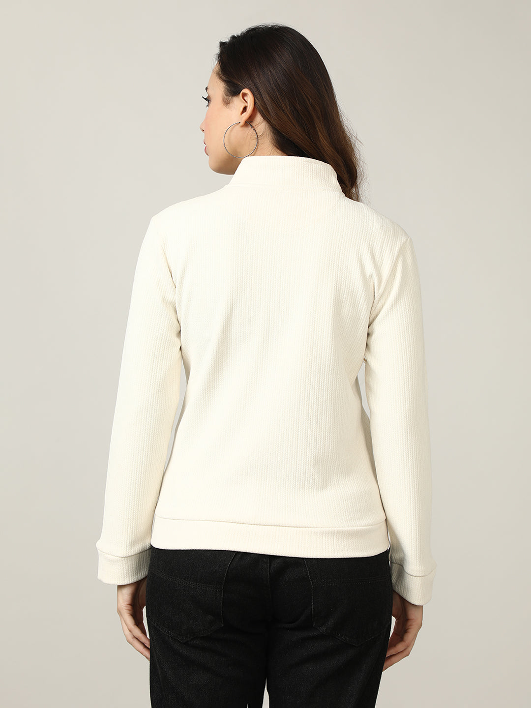 Classic Ecru Ribbed Full-Zip Jacket