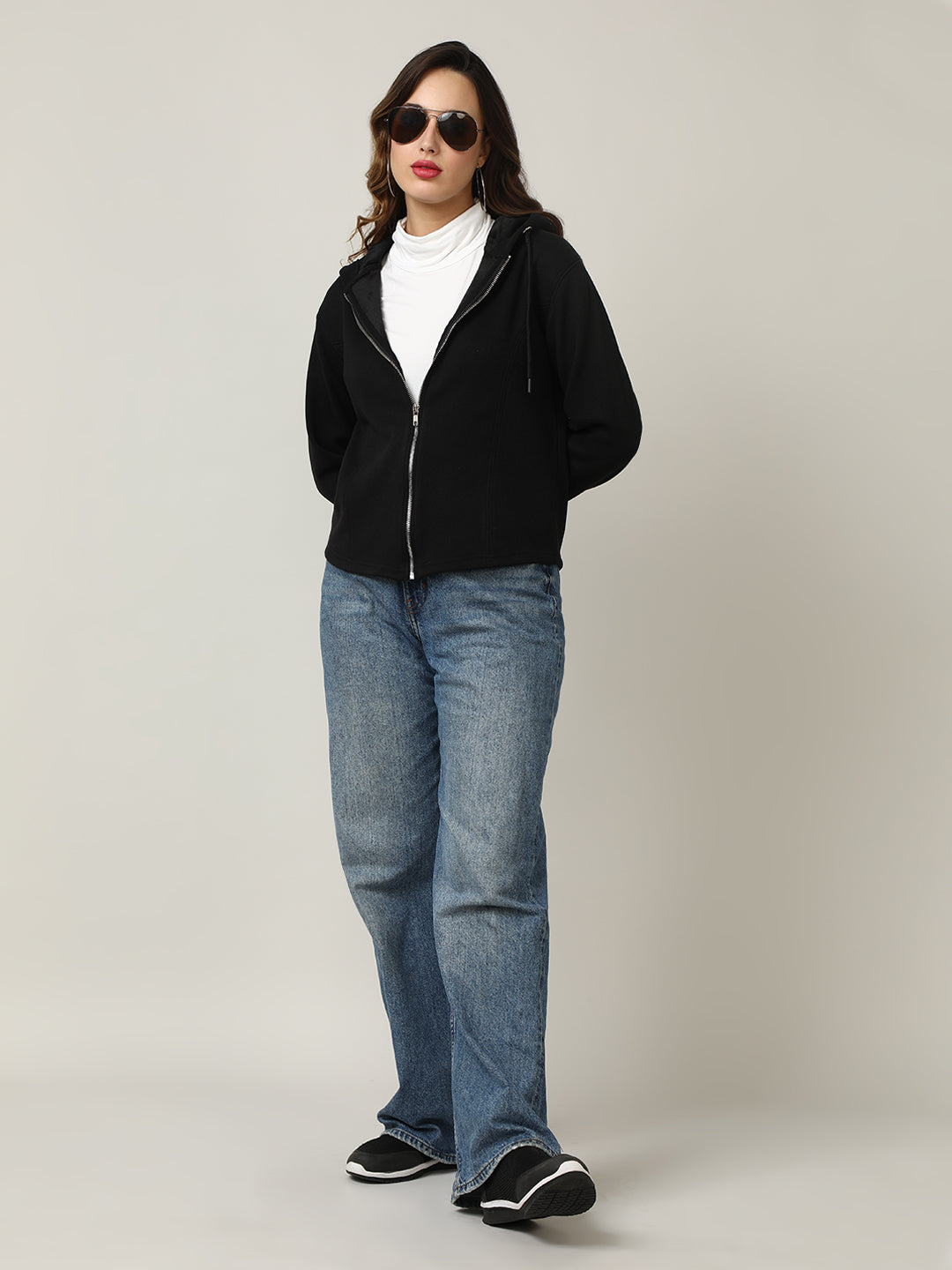 Women's Black Full-Zip Fleece Hoodie Sweatshirt