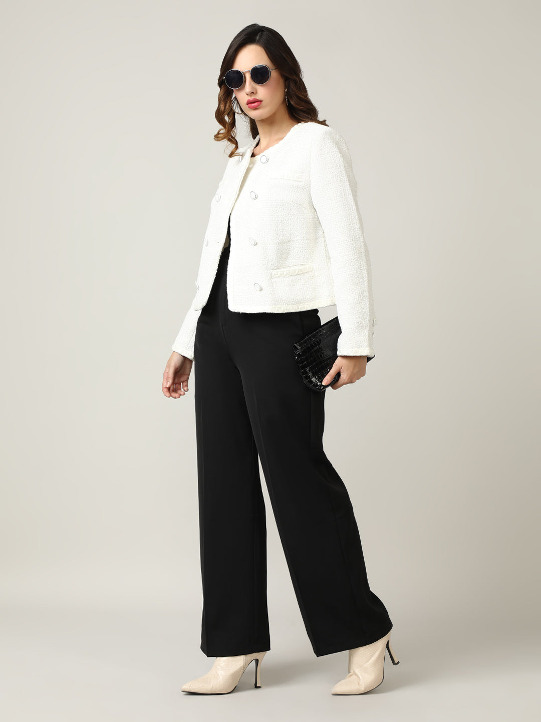 Women's White Heritage Cropped Tweed Jacket