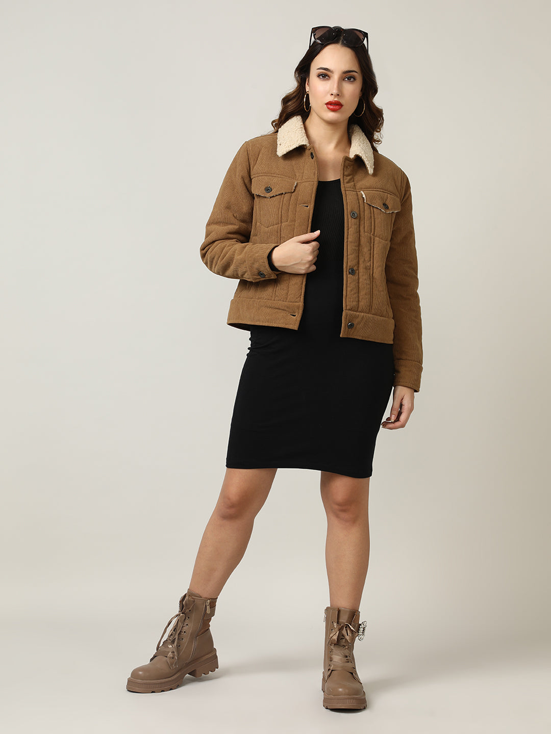 Cozy Camel Corduroy Jacket with Shearling Collar