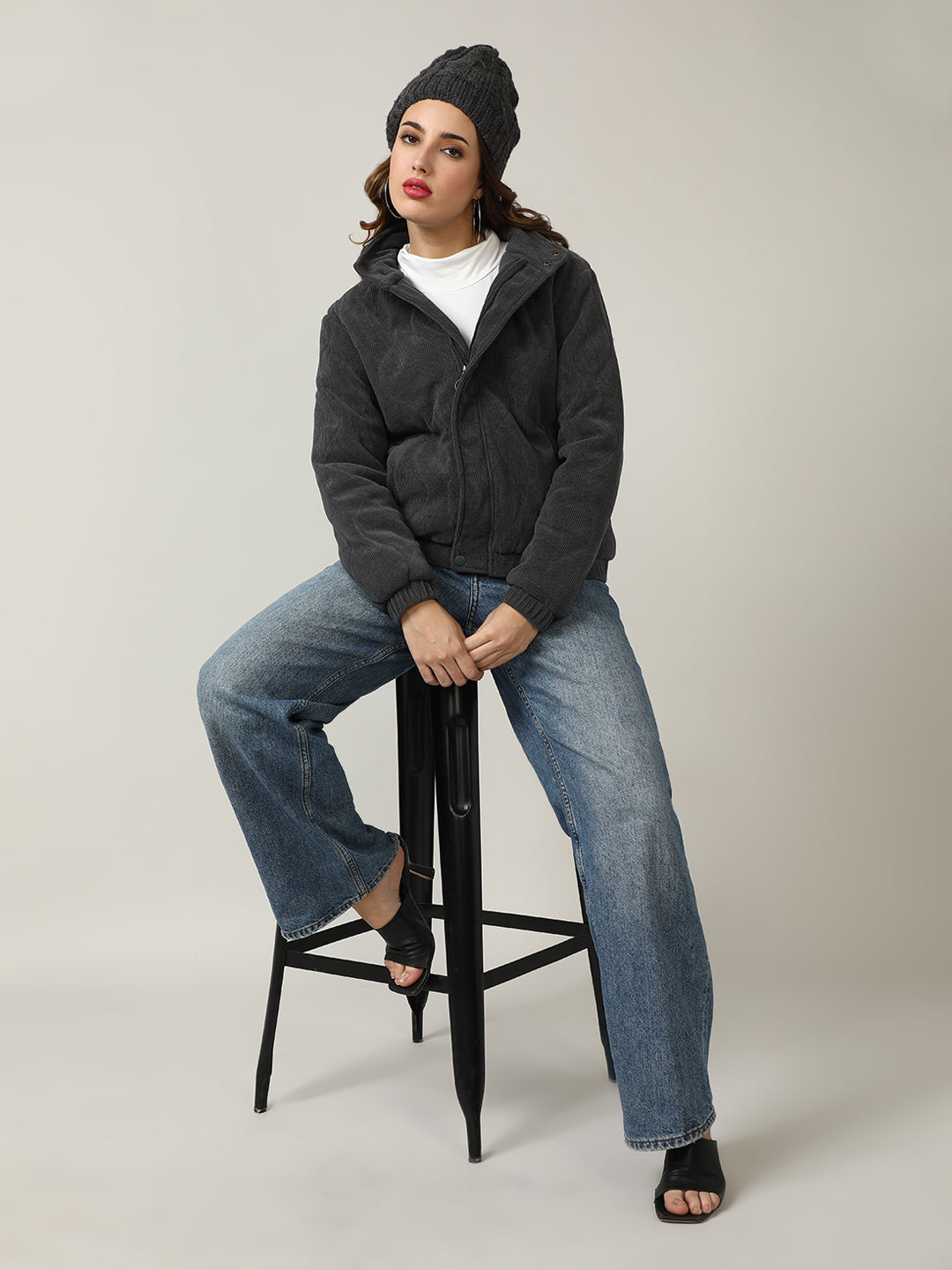 Quilted Grey Corduroy Puffer Jacket