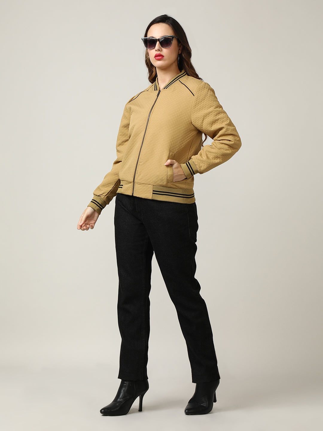 Women's Varsity Collar Self-Design Jacket