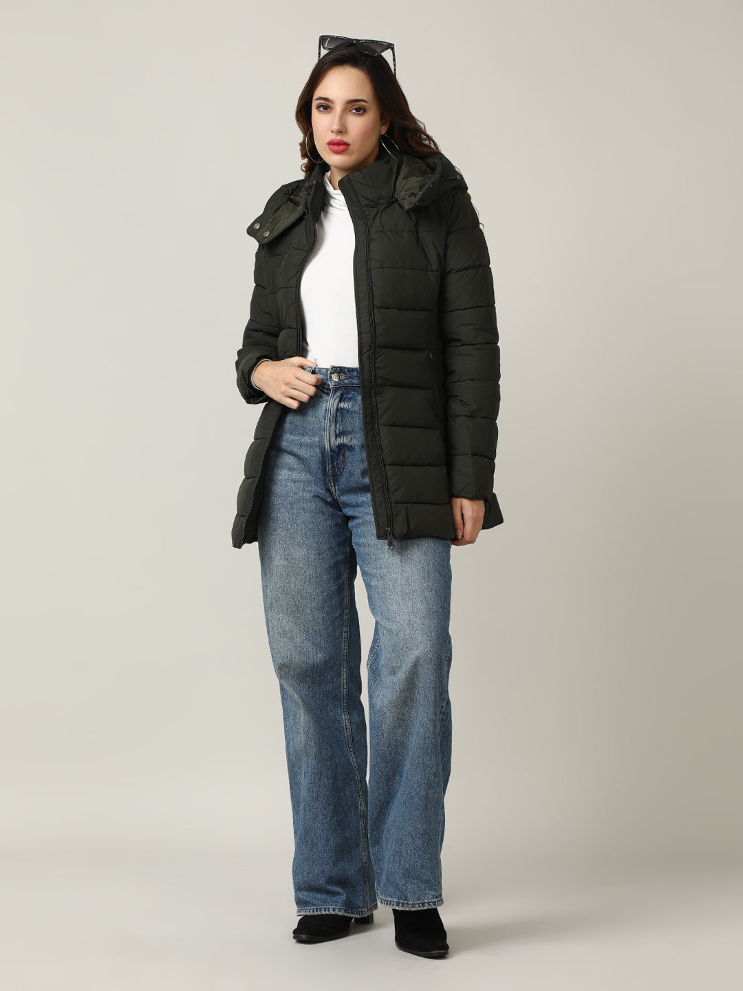 Women's Olive Padded Hooded Jacket