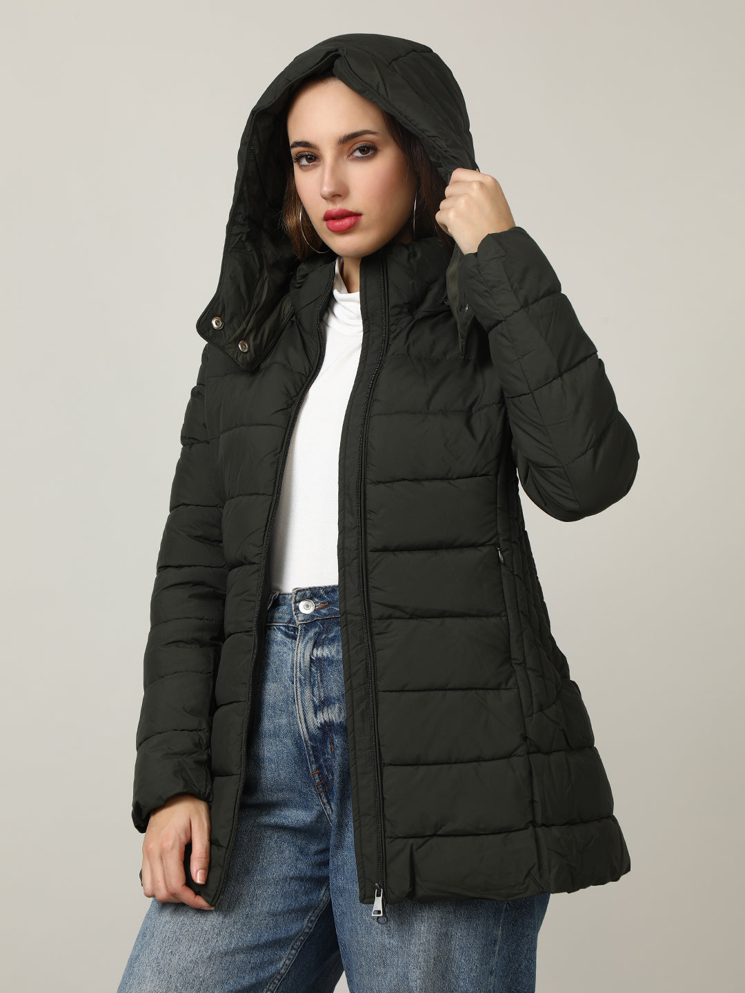 Women's Olive Padded Hooded Jacket