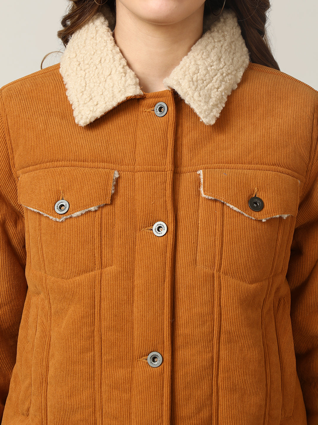 Cozy Mustard Corduroy Jacket with Shearling Collar