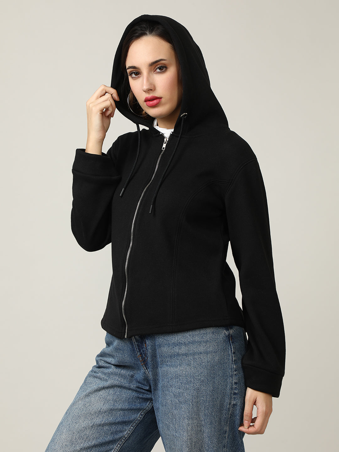 Women's Black Full-Zip Fleece Hoodie Sweatshirt