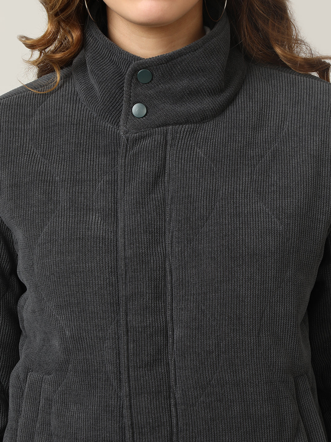 Quilted Grey Corduroy Puffer Jacket