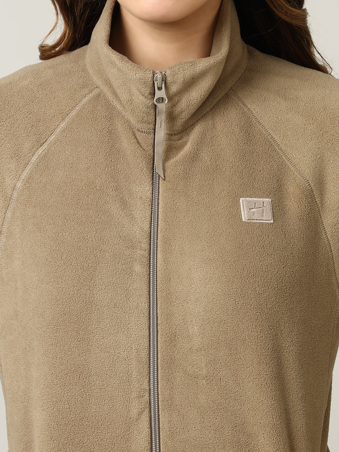 Cozy Tan Fleece Full-Zip Sweatshirt