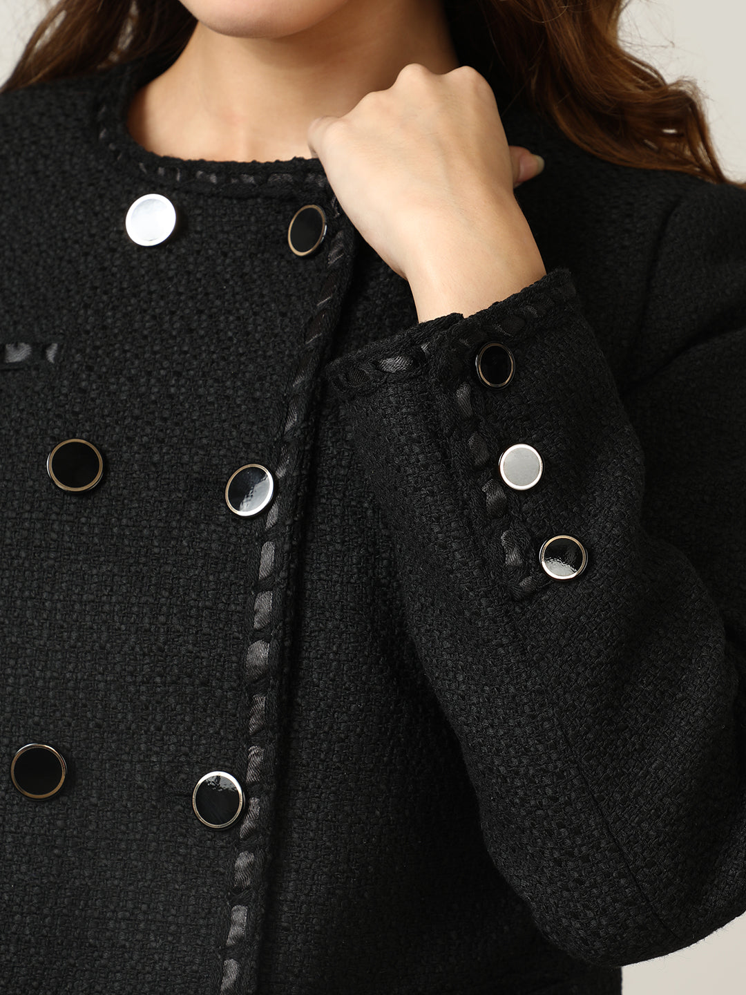 【moripon】Frillcollar tweed JK Women's Black Heritage Cropped Tweed Jacket