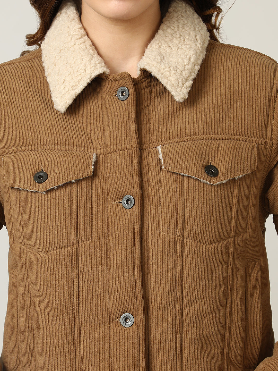 Cozy Camel Corduroy Jacket with Shearling Collar