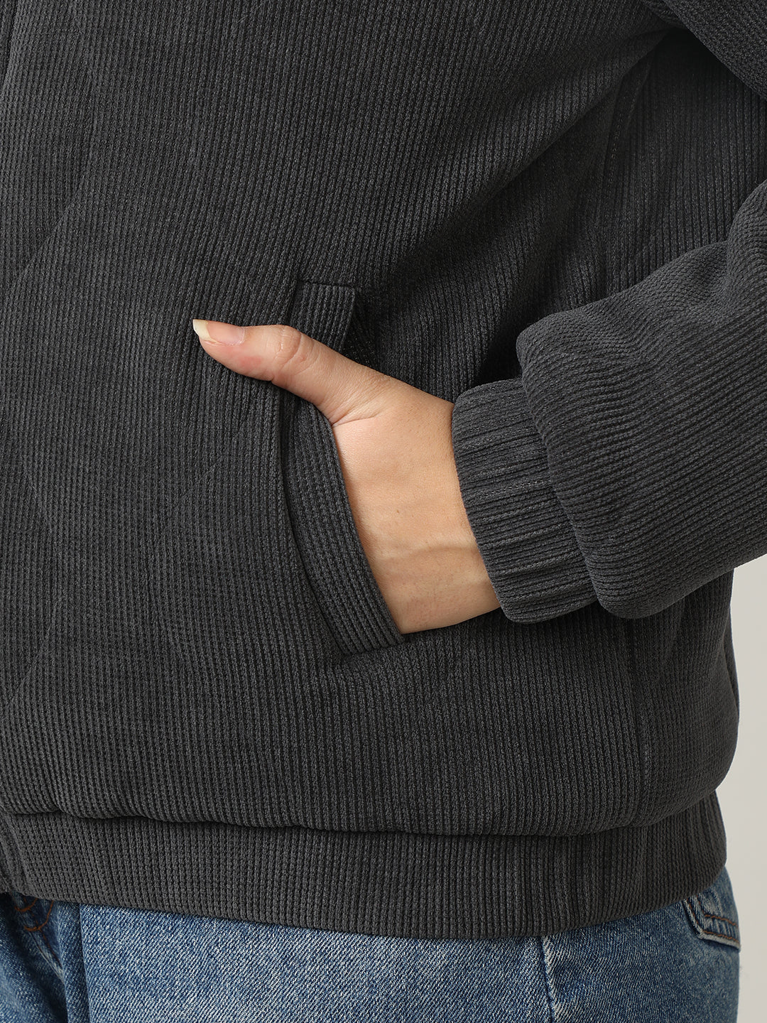 Quilted Grey Corduroy Puffer Jacket