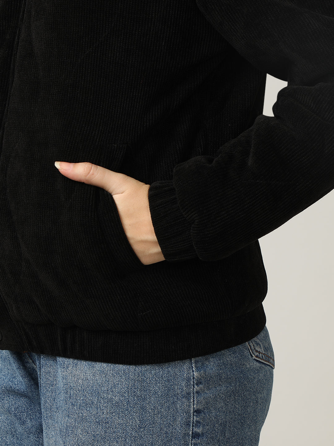 Quilted Black Corduroy Puffer Jacket