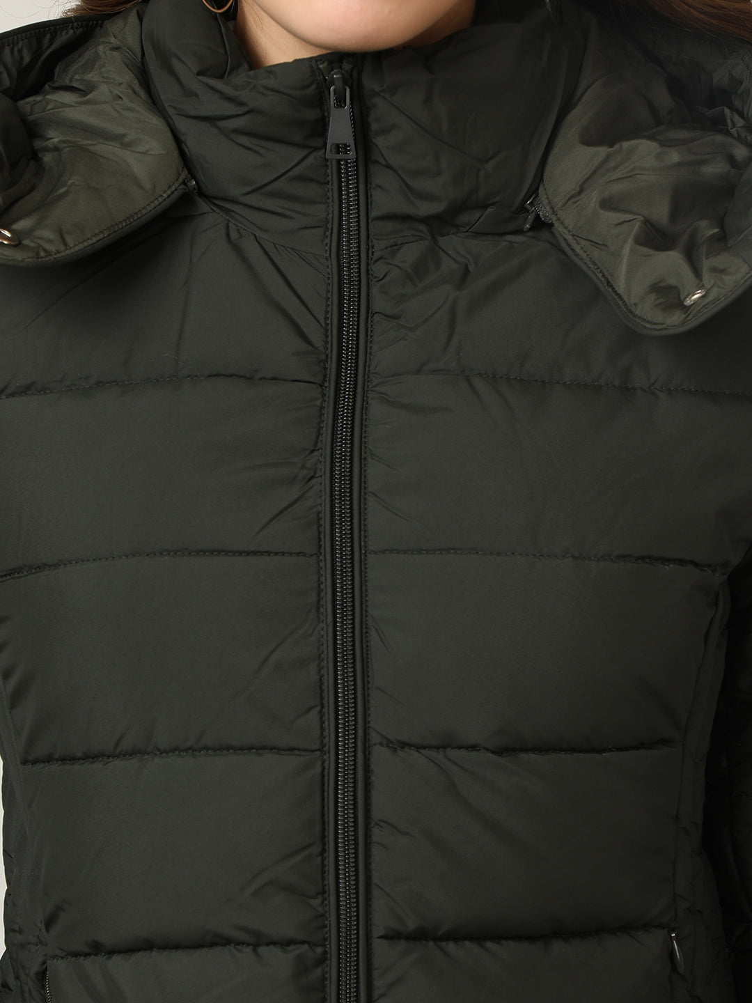 Women's Olive Padded Hooded Jacket