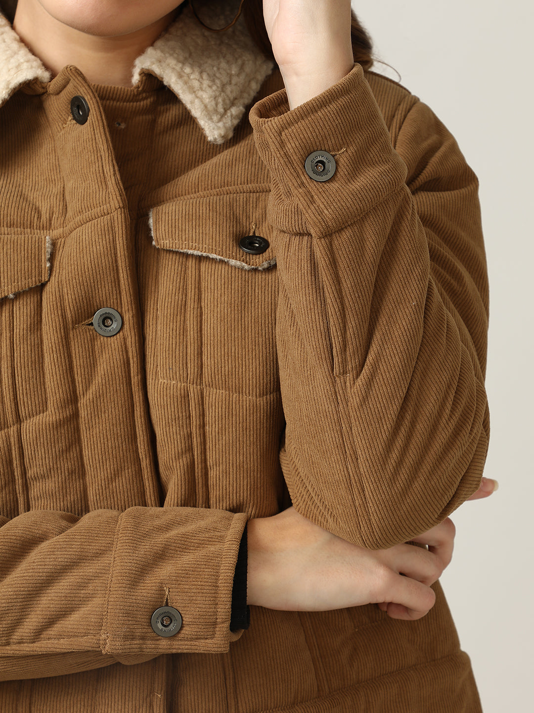 Cozy Camel Corduroy Jacket with Shearling Collar