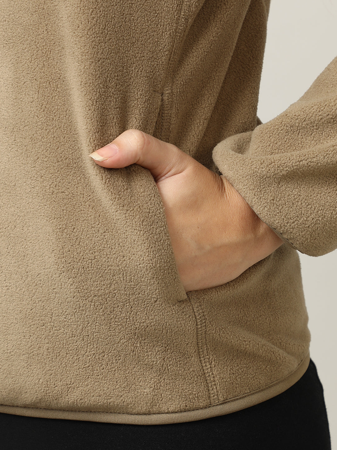 Cozy Tan Fleece Full-Zip Sweatshirt