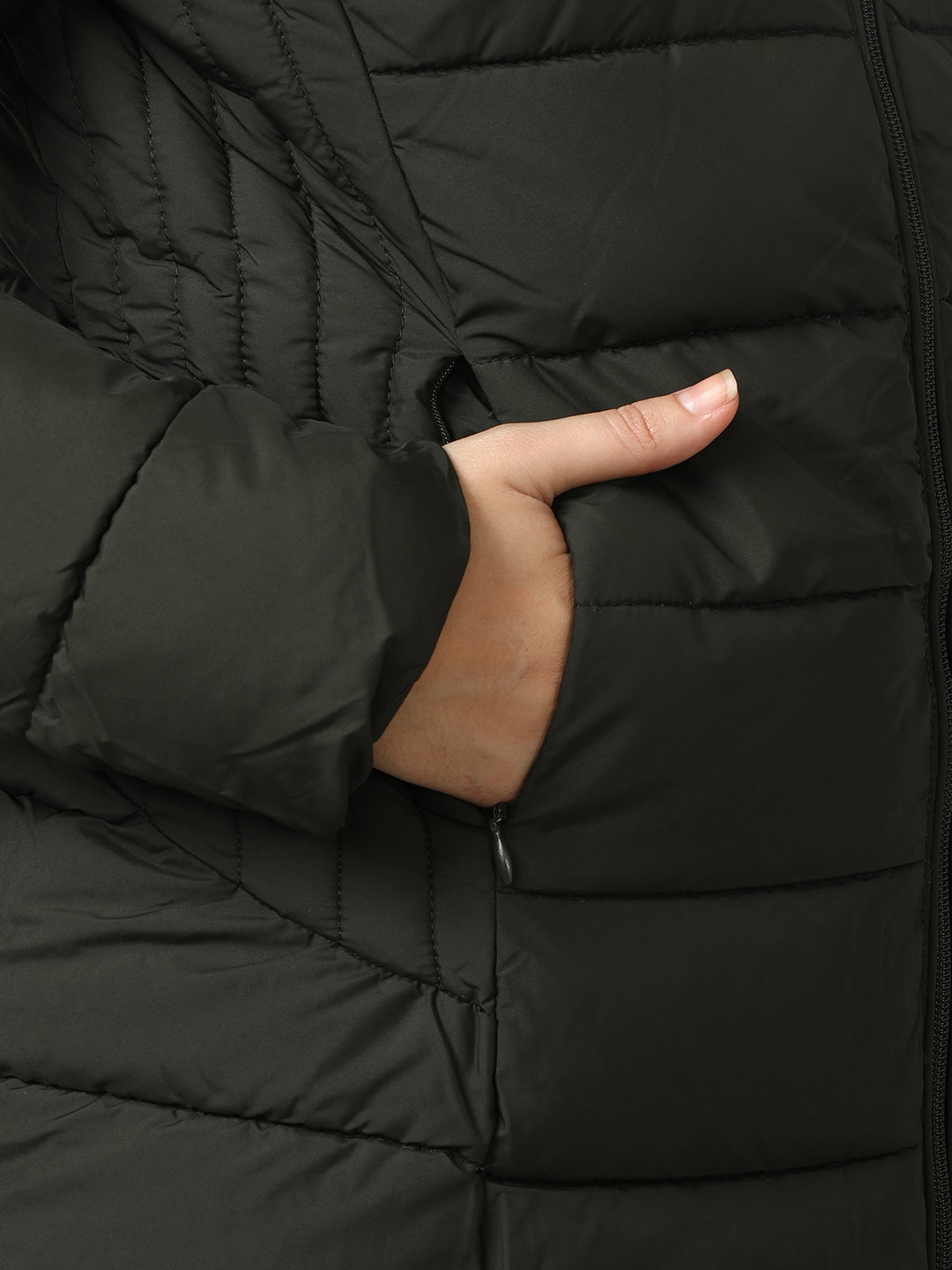 Women's Olive Padded Hooded Jacket