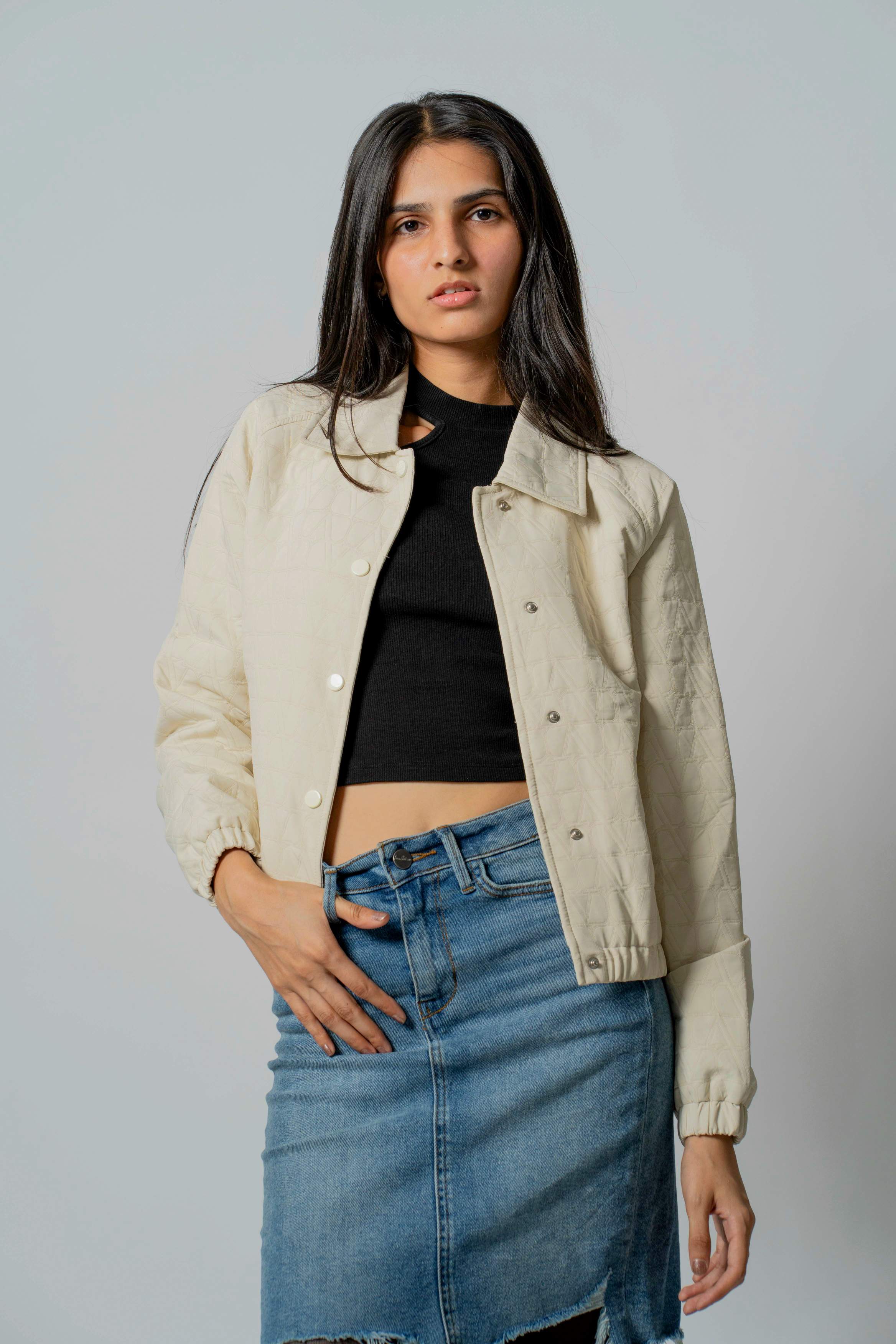 Women's Cream Short Length Quilted Jacket