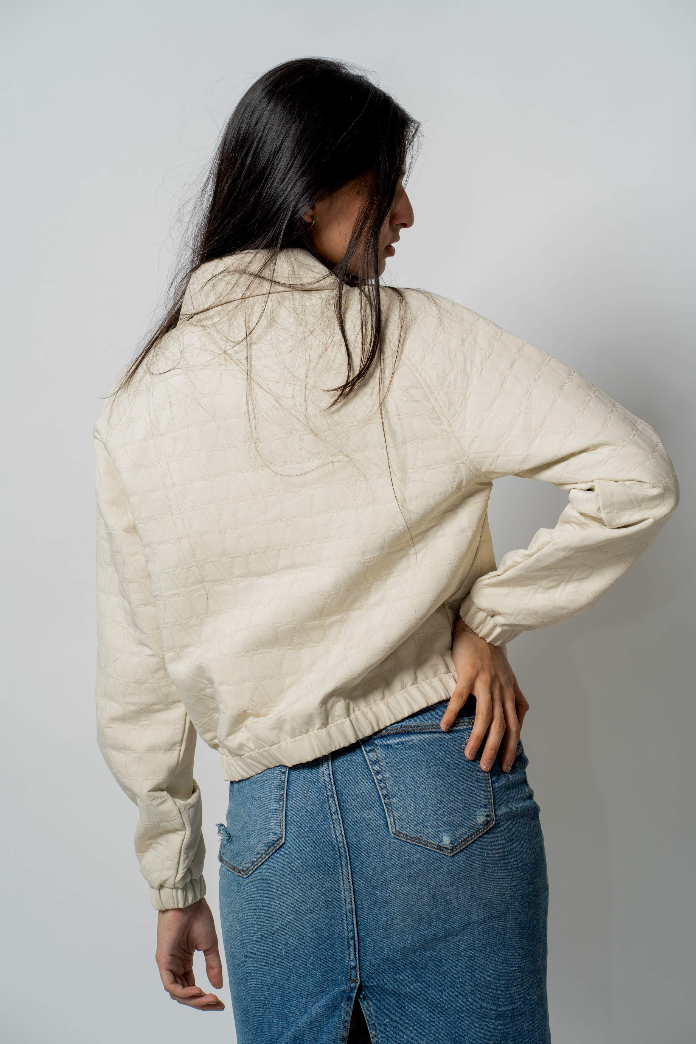 Women's Cream Short Length Quilted Jacket