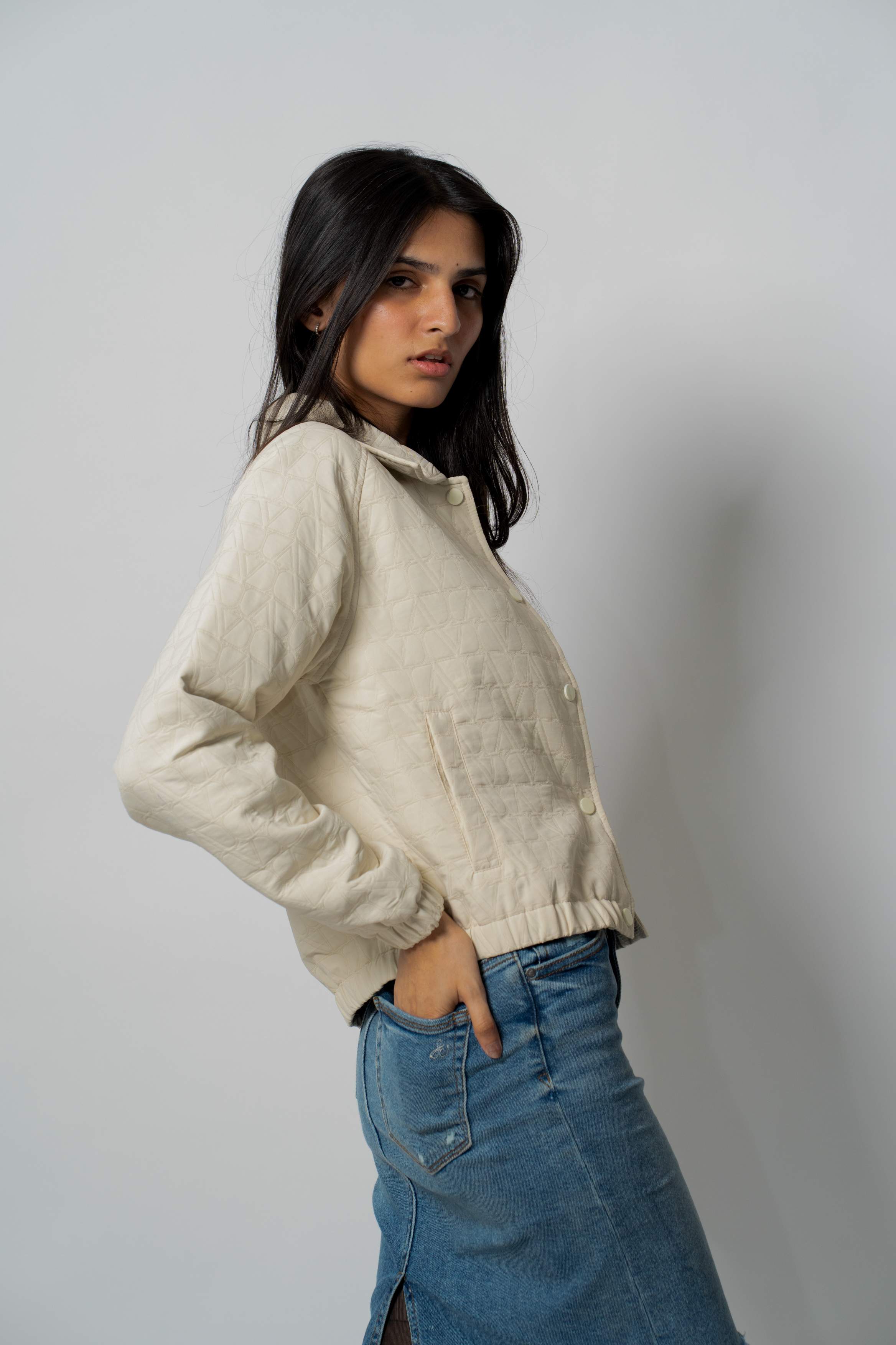 Women's Cream Short Length Quilted Jacket