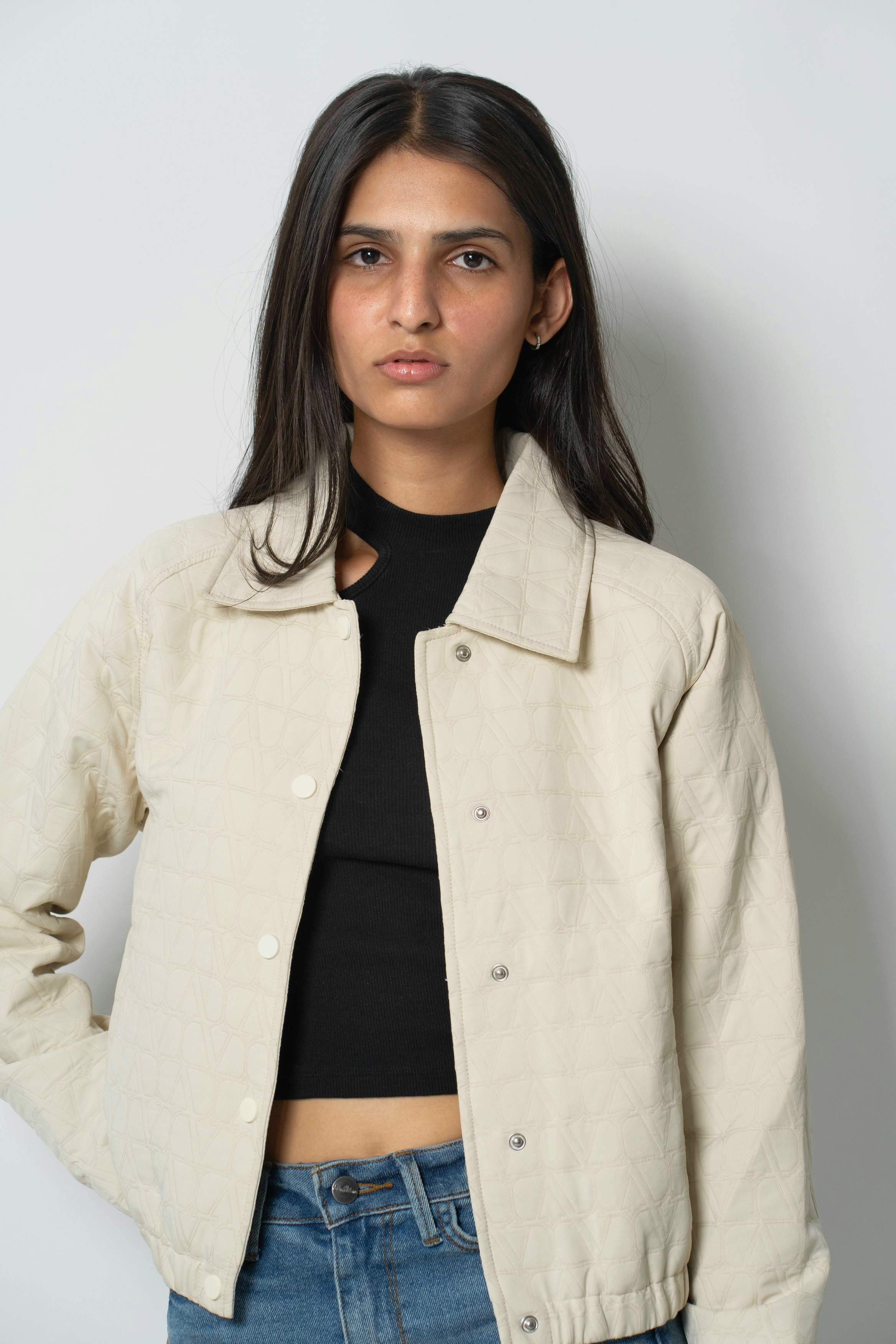 Women's Cream Short Length Quilted Jacket
