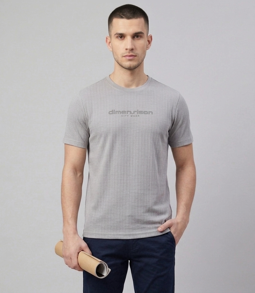 Men's Grey Cotton Blend Round neck T-Shirt