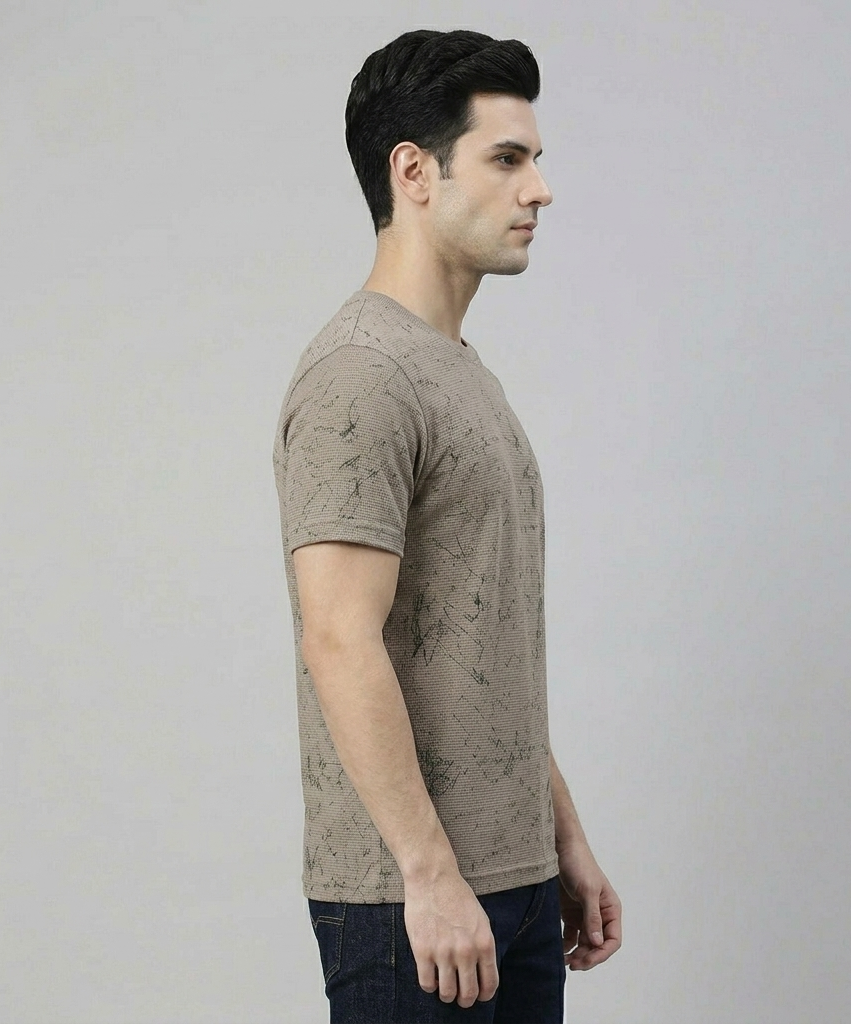 Men's Green Cotton Blend Round neck T-Shirt
