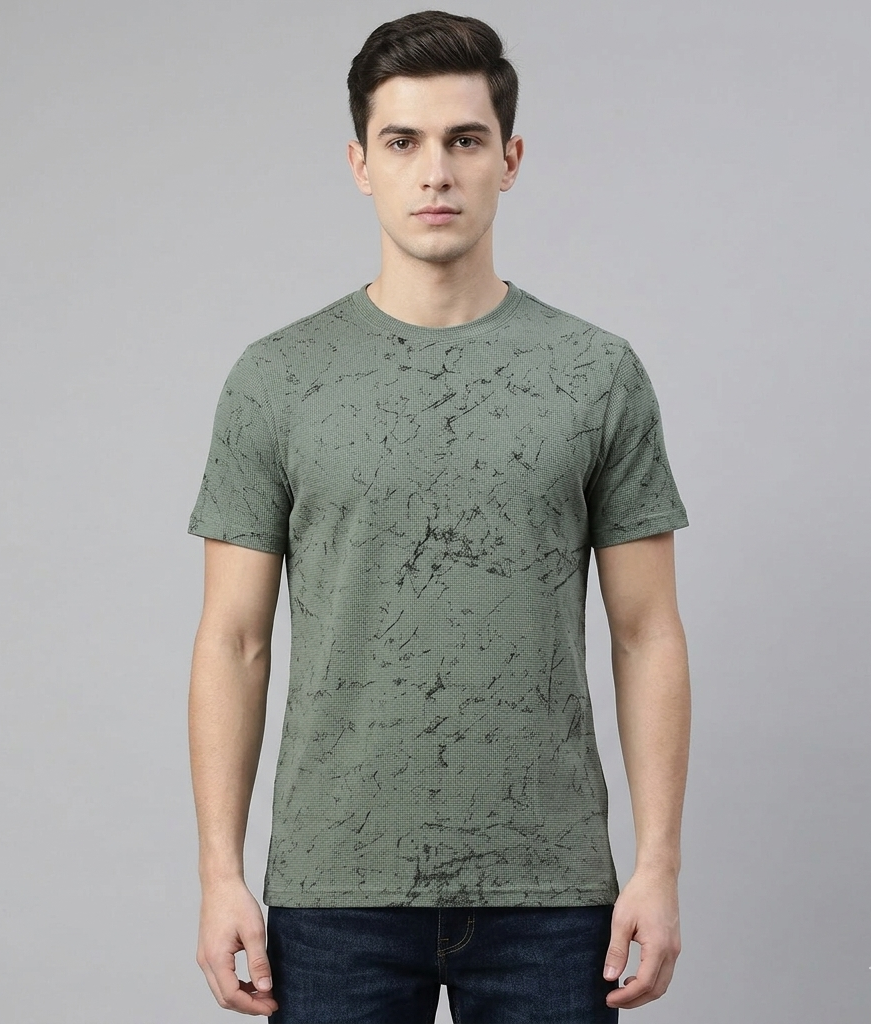 Men's Green Cotton Blend Round neck T-Shirt