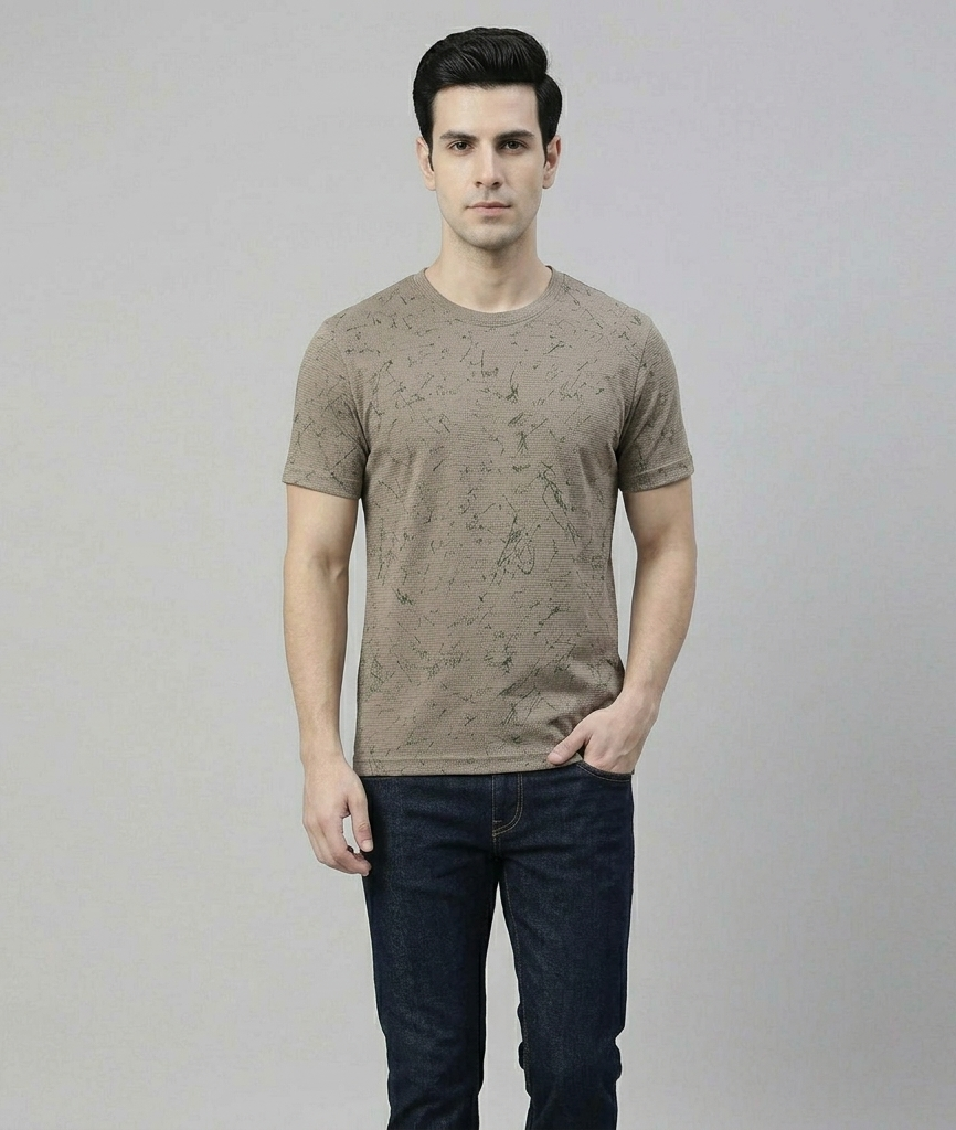 Men's Green Cotton Blend Round neck T-Shirt