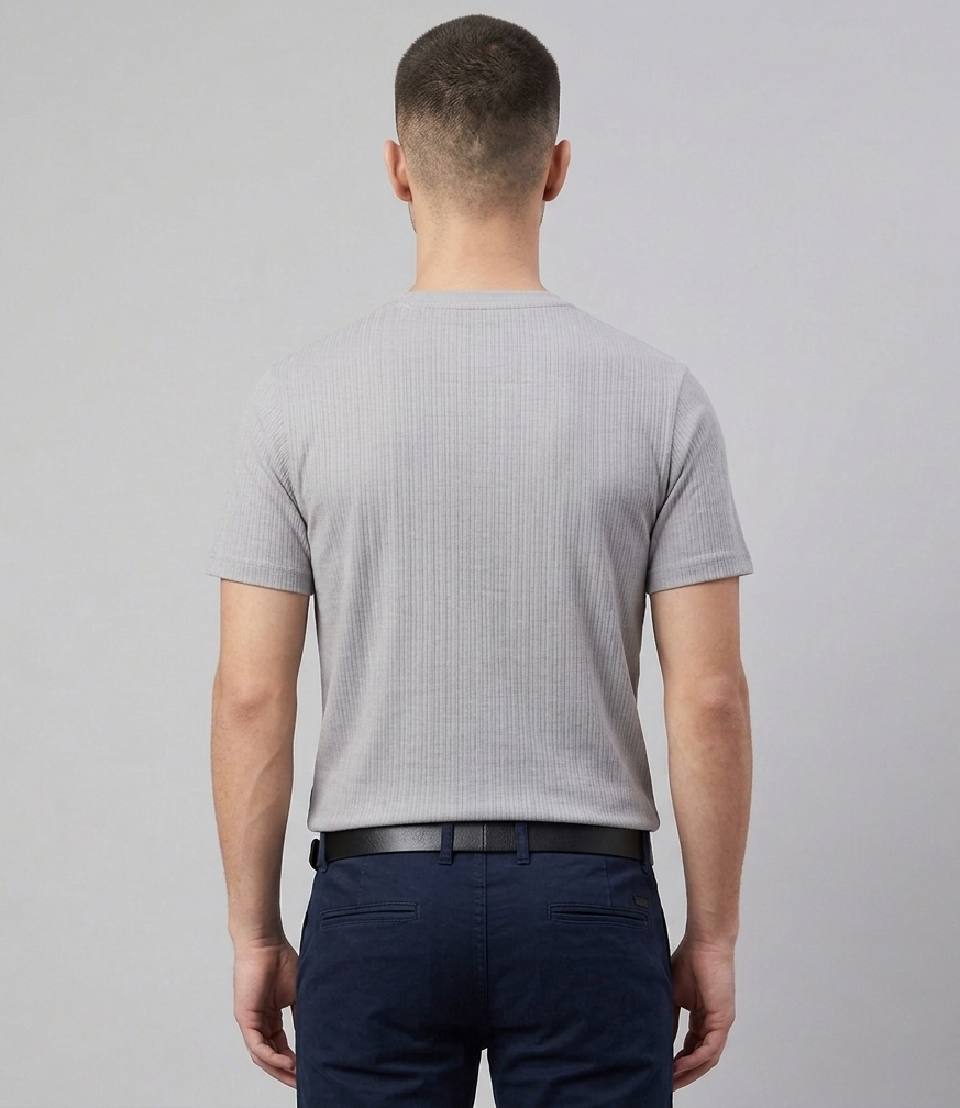 Men's Grey Cotton Blend Round neck T-Shirt