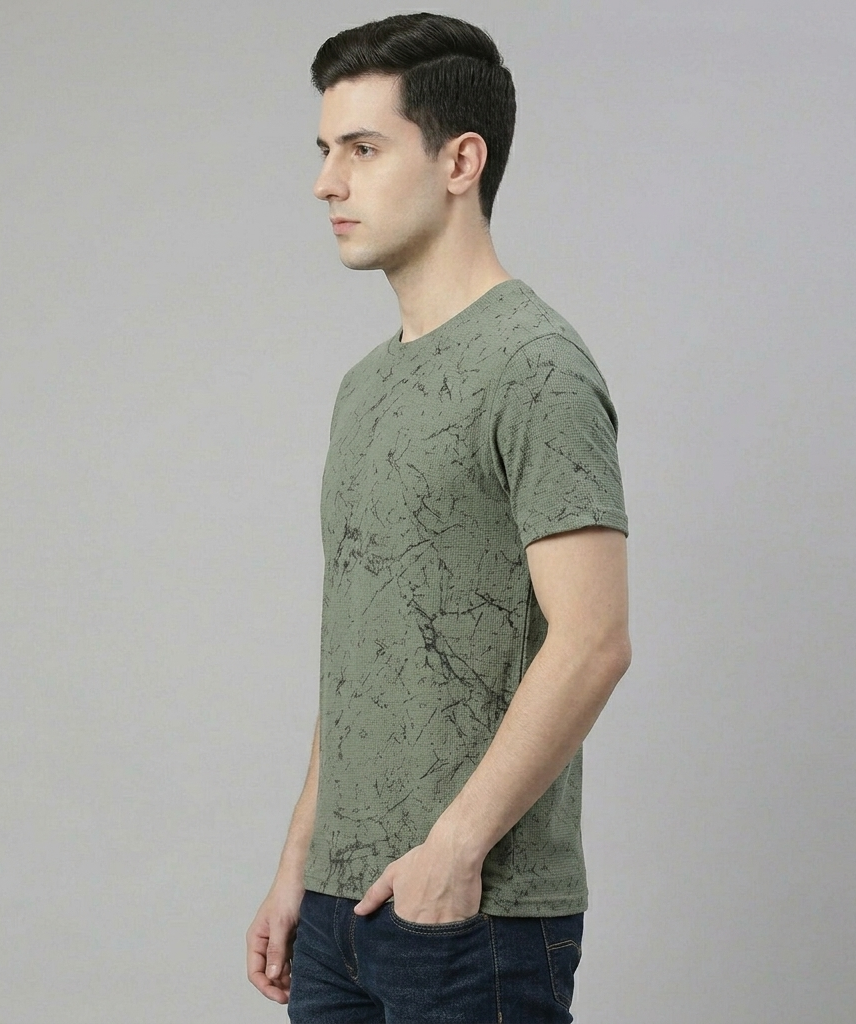 Men's Green Cotton Blend Round neck T-Shirt
