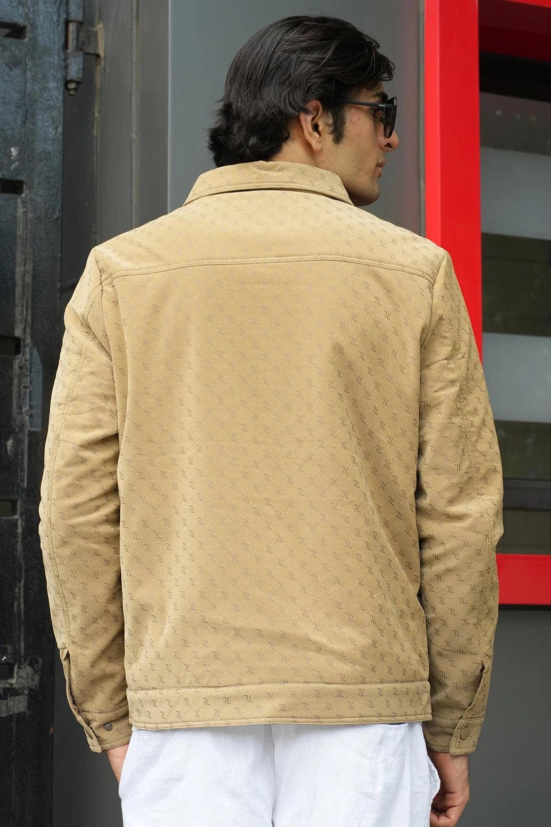 Discover the Fort Collins Men's Beige Embossed Pattern Shacket with Snap Button Closure, available for purchase online in India.