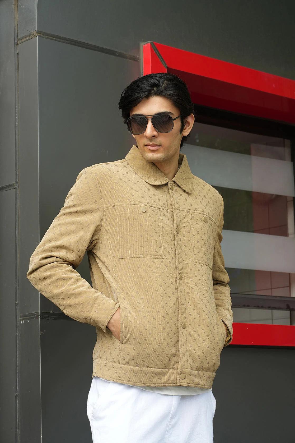 Purchase the Fort Collins Men's Beige Embossed Pattern Shacket with Snap Button Closure online in India with ease.