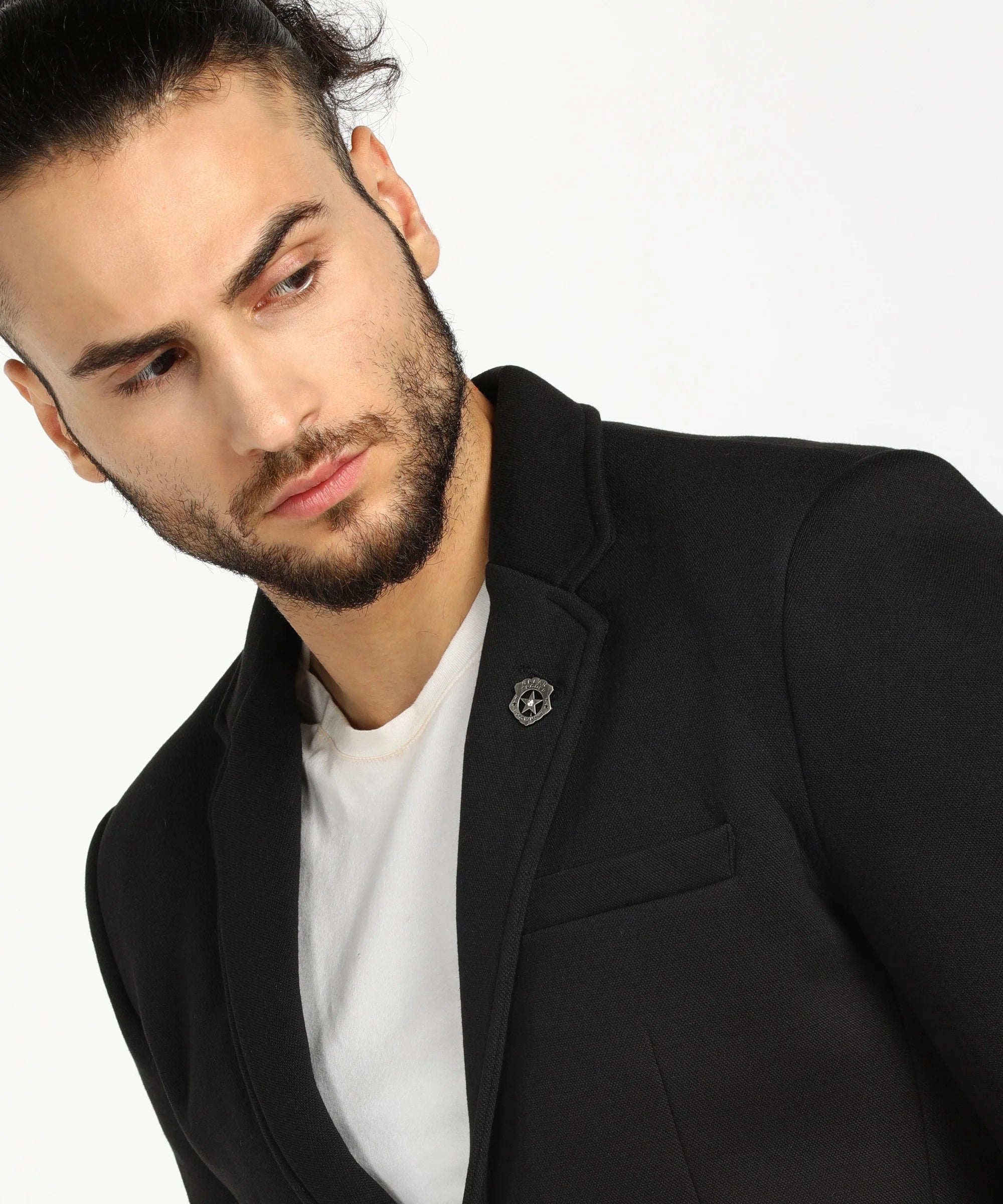 Shop online now for Men's Black Cotton Blend Knitted Blazer with Notched Lapel by Fort Collins and elevate your wardrobe with the latest trend from anywhere in India.