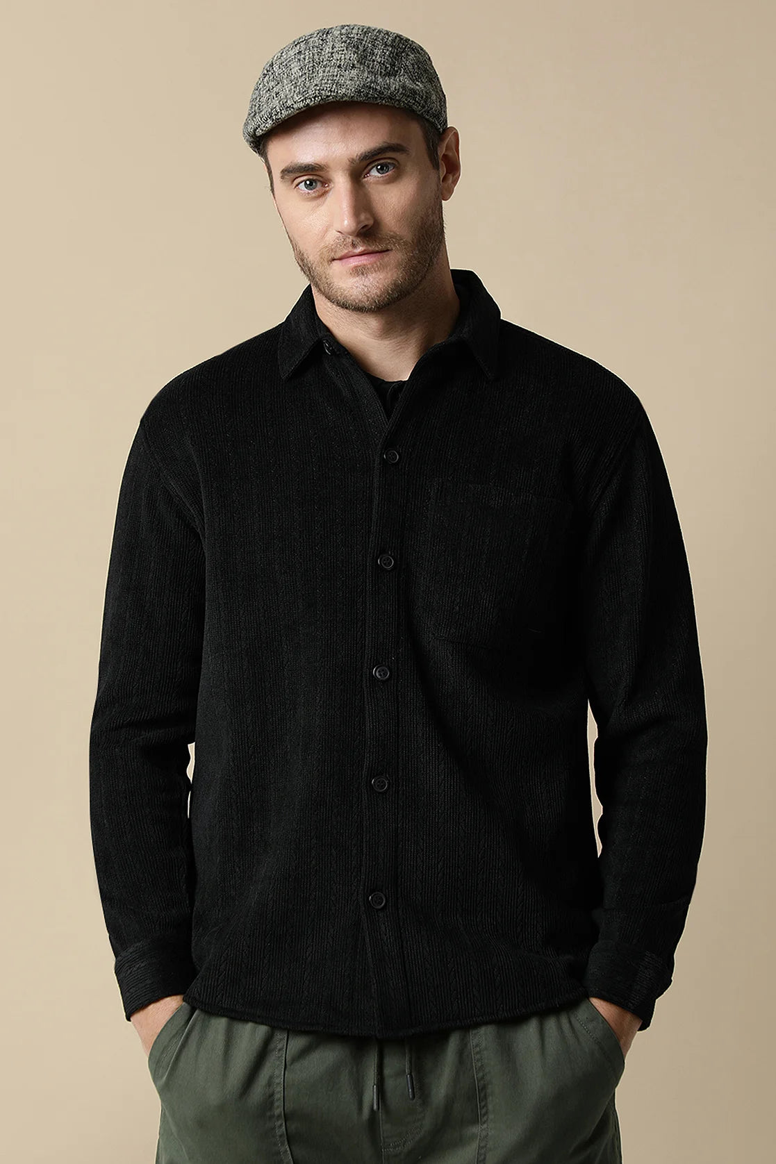 Upgrade your wardrobe with the Fort Collins Men's Black Knitted Button Down Shacket. Shop online now for a fashionable and versatile addition to your clothing collection, available in India.