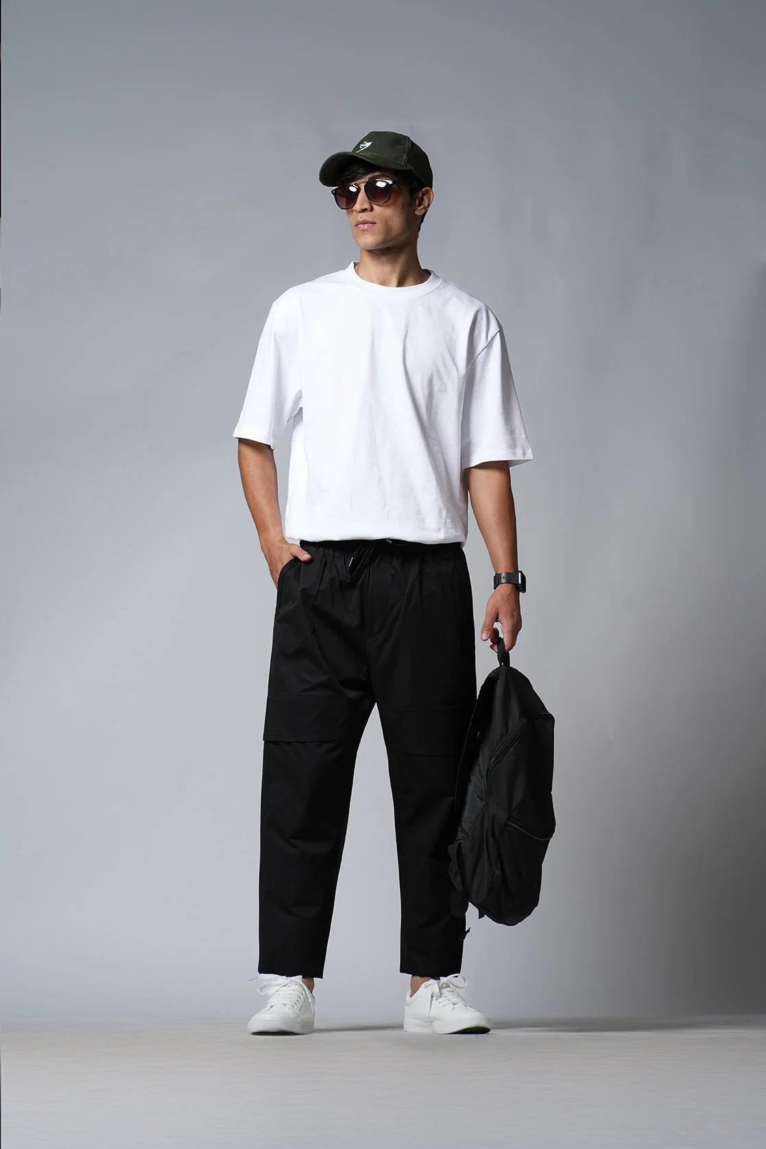 Shop the Fort Collins Men's Black Poly Twill Cargo Track Pant with Zipper Pockets now available online in India.