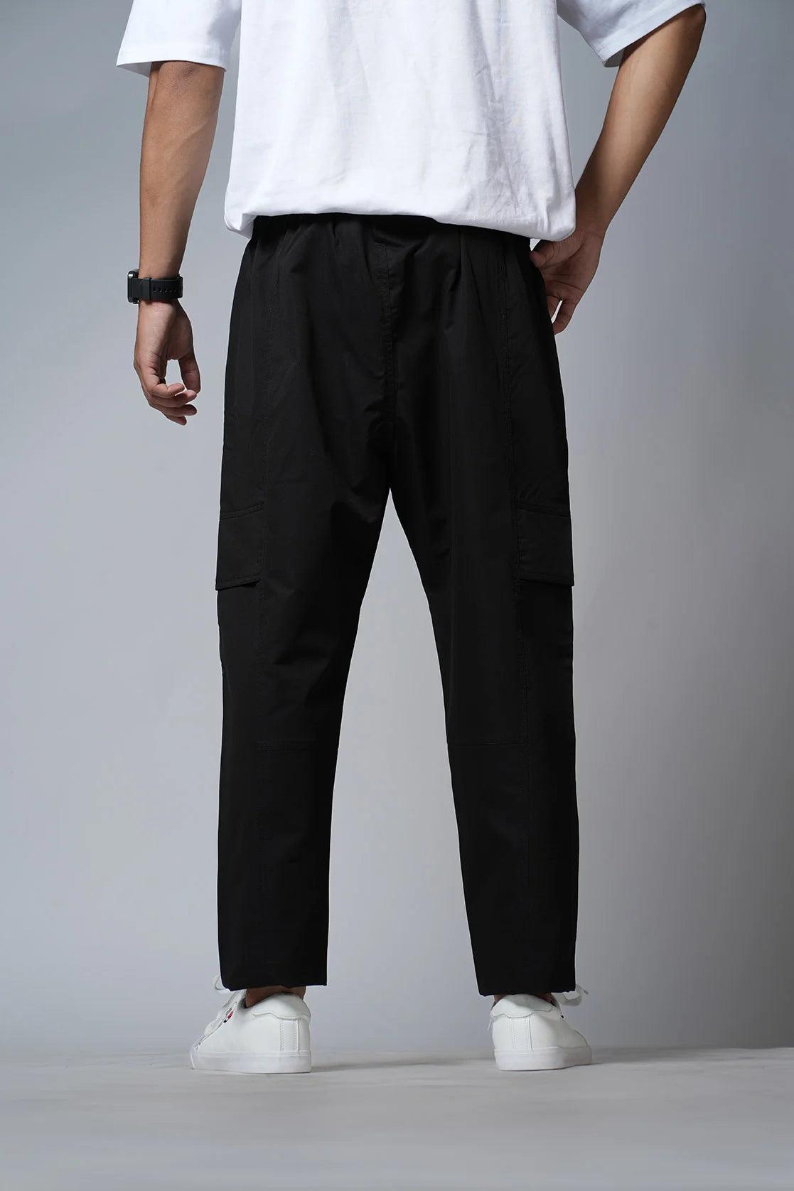 Discover the Fort Collins Men's Black Poly Twill Cargo Track Pant with Zipper Pockets, available for purchase online in India.