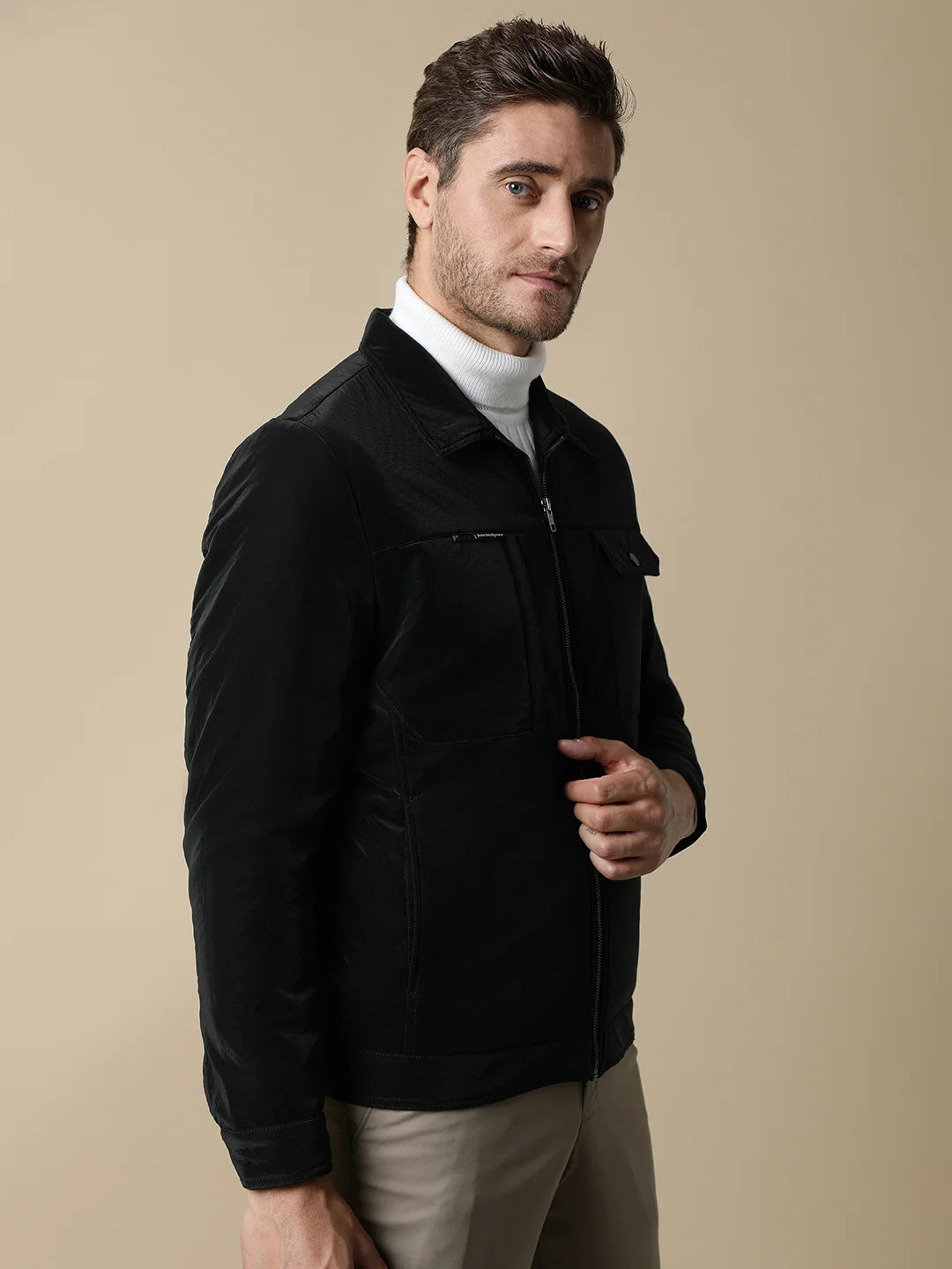 Order a sleek Men's Black PU Coated Jacket with Classic Front Zip by Fort Collins from anywhere in India. Shop online now to elevate your wardrobe with a touch of trendiness.