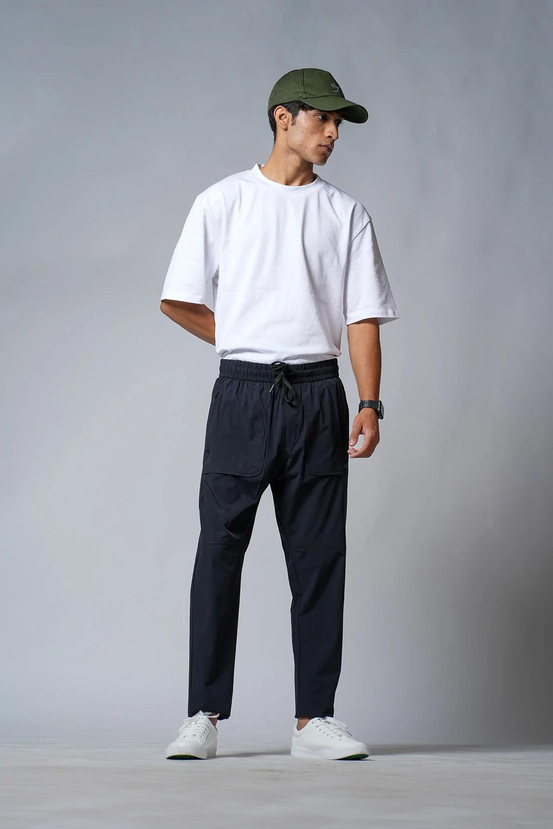 Fort Collins presents their Men's Black Regular Fit Polyester-Lycra Track Pant, available for purchase online in India.