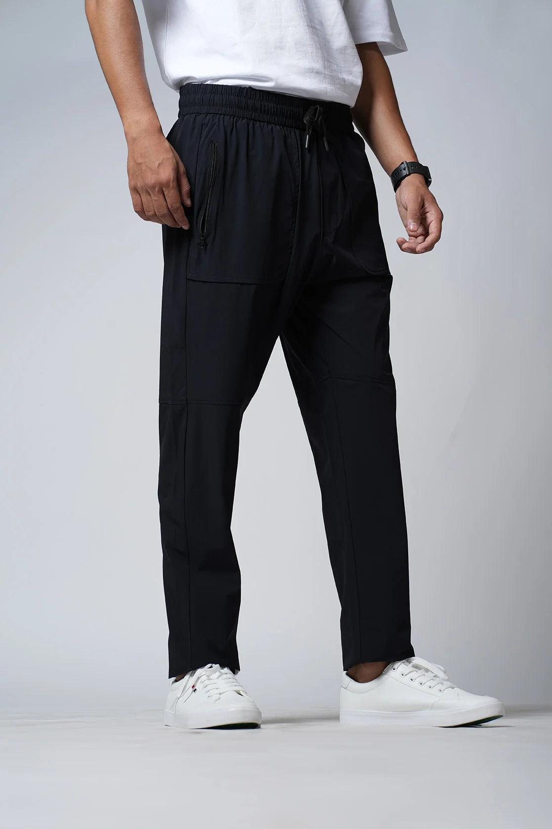 Purchase the Men's Black Regular Fit Polyester-Lycra Track Pant by Fort Collins from an online retailer in India.