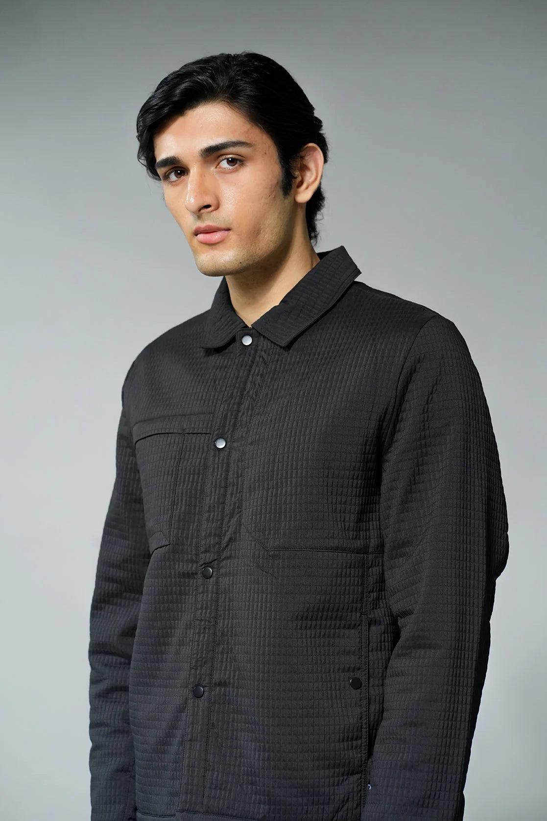 Fort Collins Men's Black Structured Fabric Shacket Online in India This shacket is made with high quality structured fabric, guaranteeing durability and comfort for any outdoor activity.